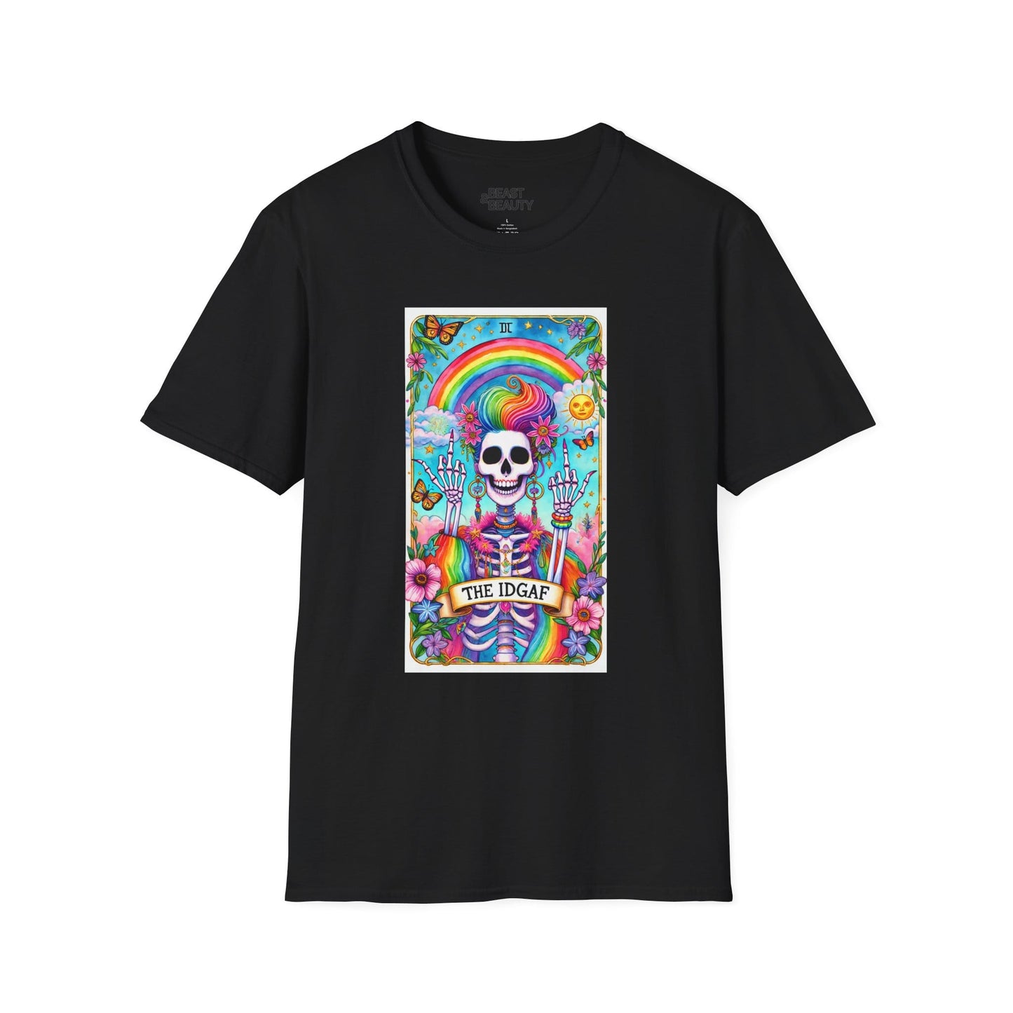 The IDGAF Skeleton Tarot Card Graphic T-Shirt Black / S gift_idea unique_gift personalised_gift