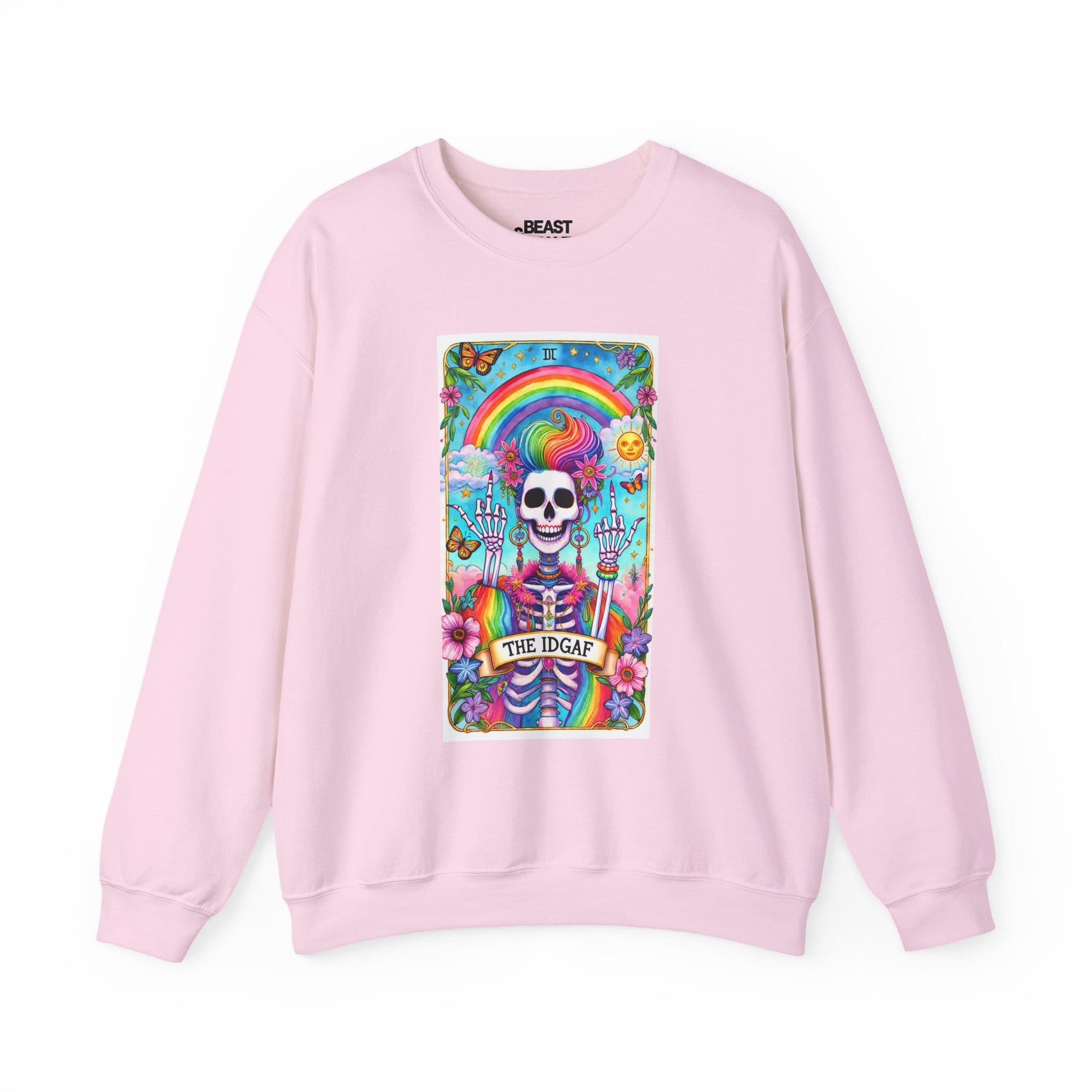 The IDGAF Skeleton Tarot Card Sweatshirt Light Pink / S gift_idea unique_gift personalised_gift