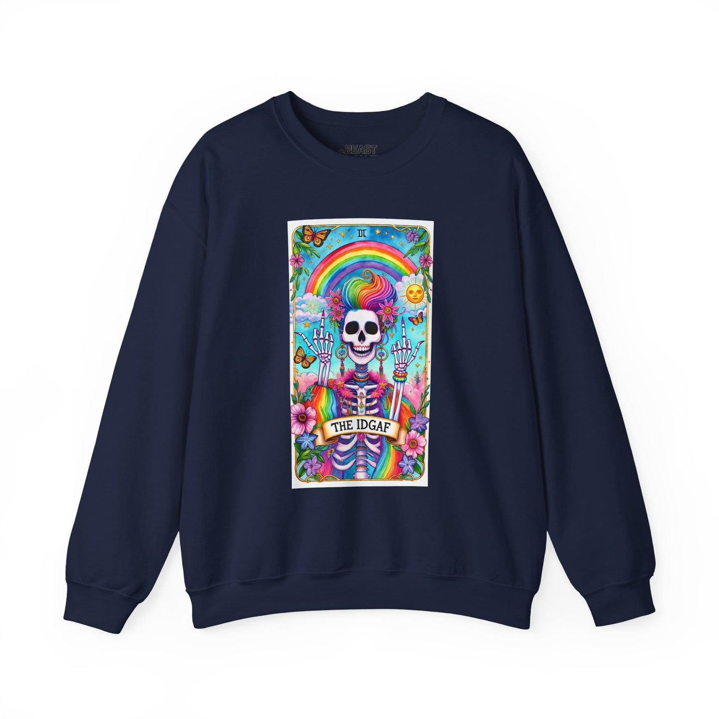 The IDGAF Skeleton Tarot Card Sweatshirt Navy / S gift_idea unique_gift personalised_gift