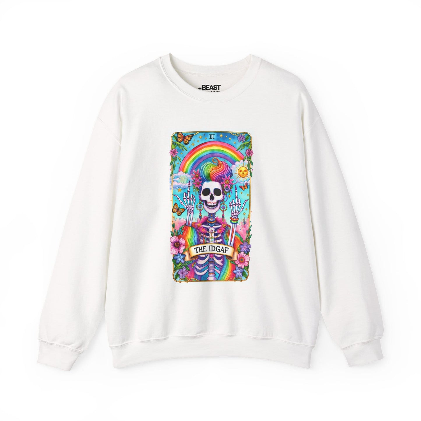 The IDGAF Skeleton Tarot Card Sweatshirt White / S gift_idea unique_gift personalised_gift