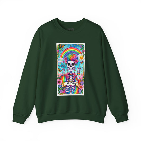 The IDGAF Skeleton Tarot Card Sweatshirt Forest Green / S gift_idea unique_gift personalised_gift