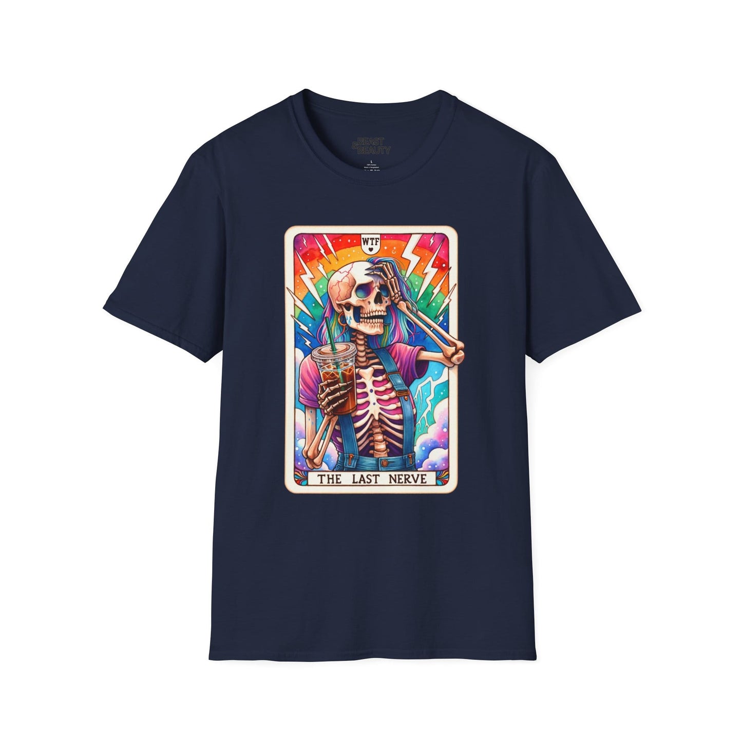 The Last Nerve Skeleton Tarot T-Shirt Navy / S gift_idea unique_gift personalised_gift