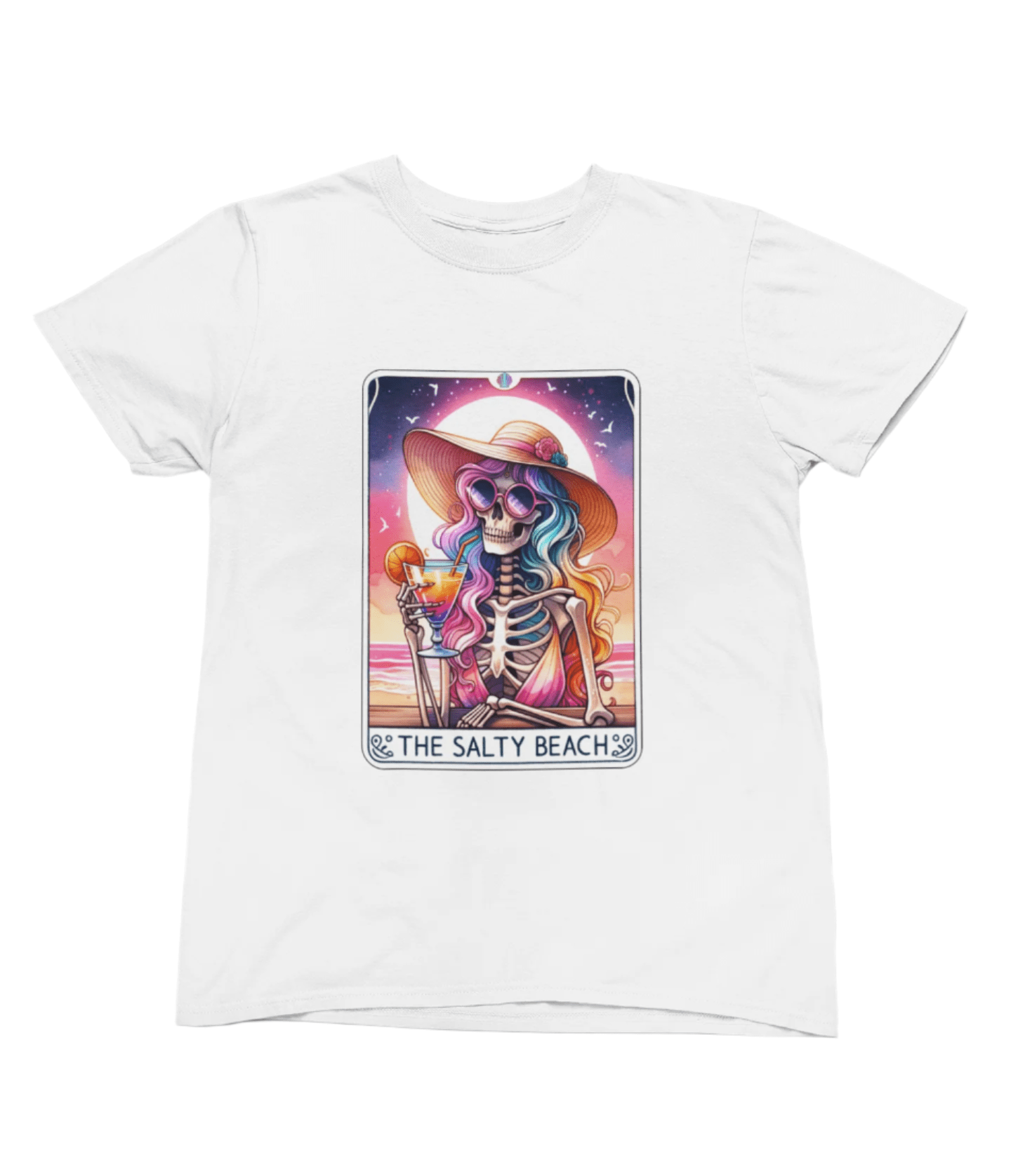 The Salty Beach Tarot Shirt | Funny Skeleton Summer Tee or Sweatshirt T-Shirt / small / White gift_idea unique_gift personalised_gift