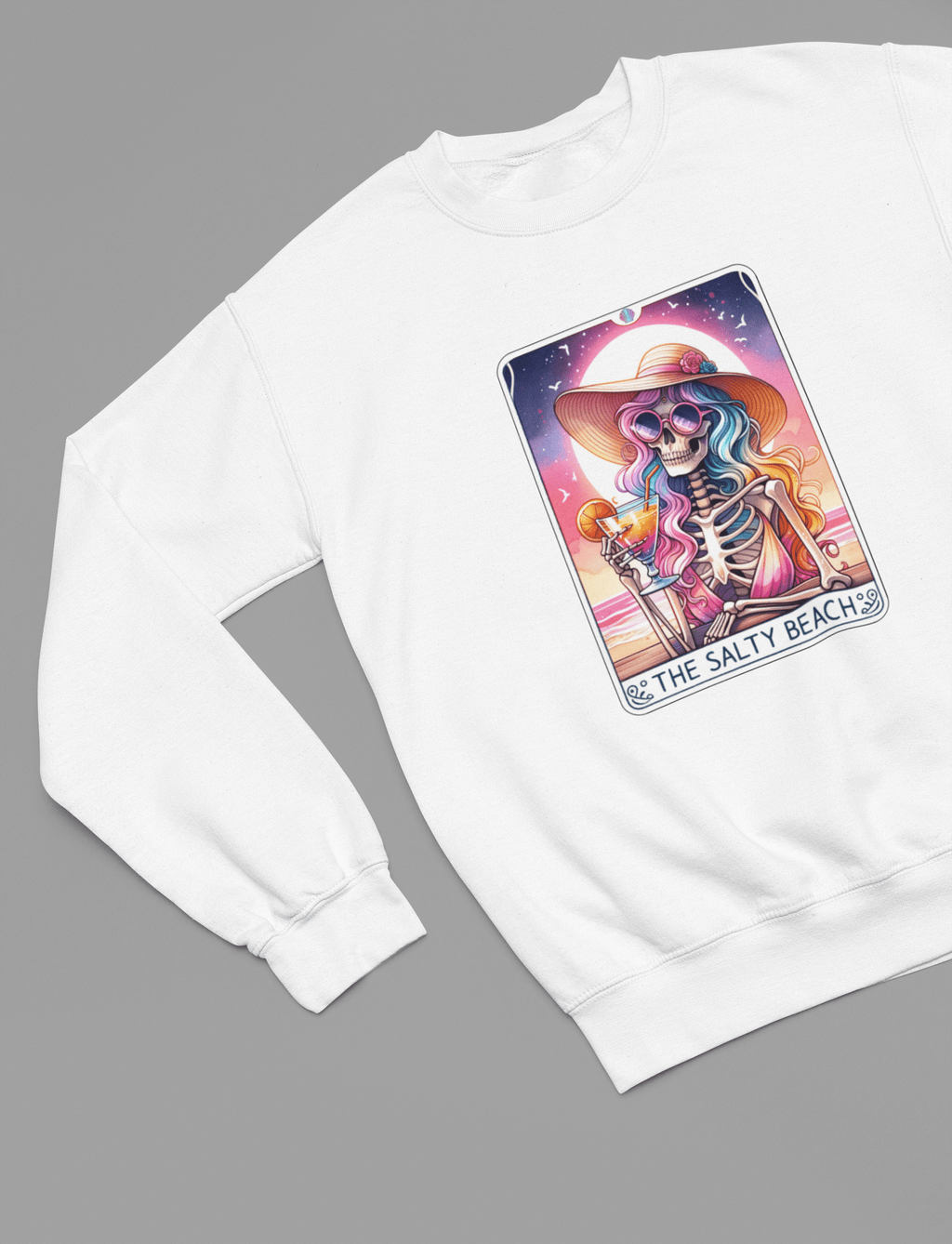 The Salty Beach Tarot Shirt | Funny Skeleton Summer Tee or Sweatshirt Sweatshirt / small / White gift_idea unique_gift personalised_gift