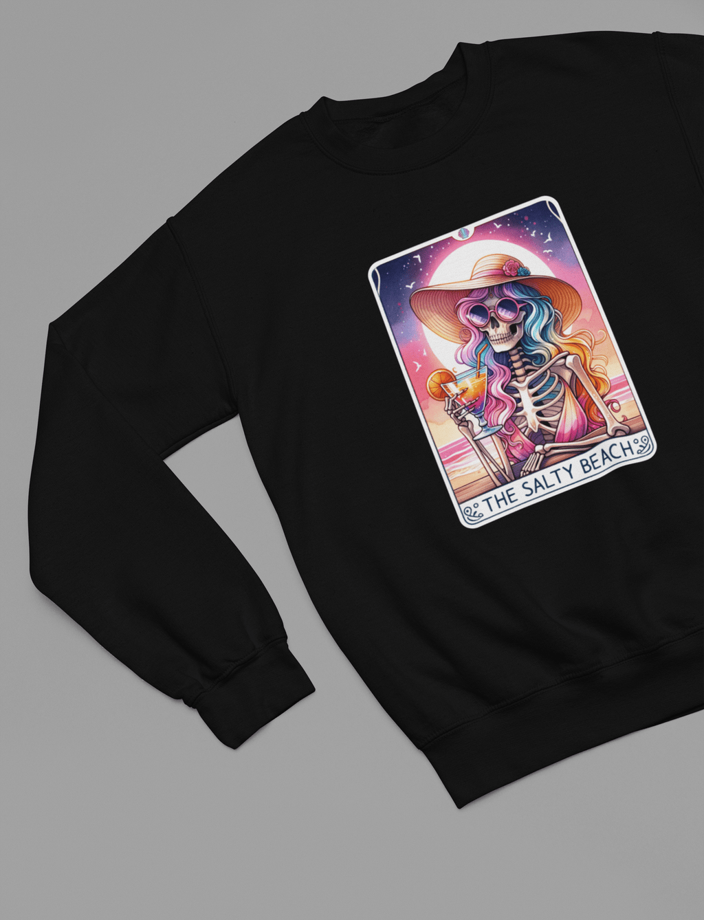 The Salty Beach Tarot Shirt | Funny Skeleton Summer Tee or Sweatshirt Sweatshirt / small / Black gift_idea unique_gift personalised_gift