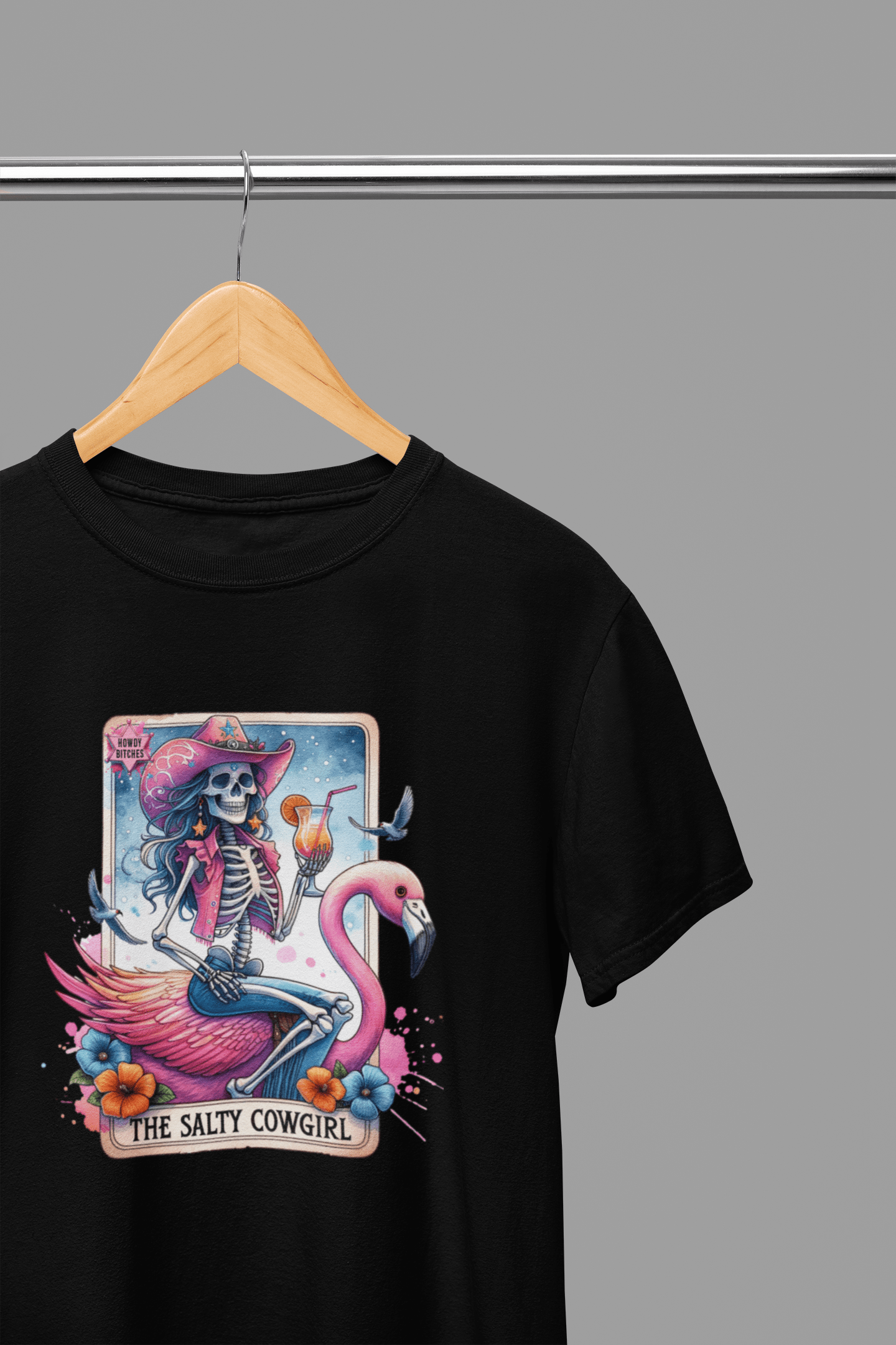 The Salty Cowgirl Tarot Shirt & Sweatshirt | Funny Flamingo Skeleton Tee gift_idea unique_gift personalised_gift