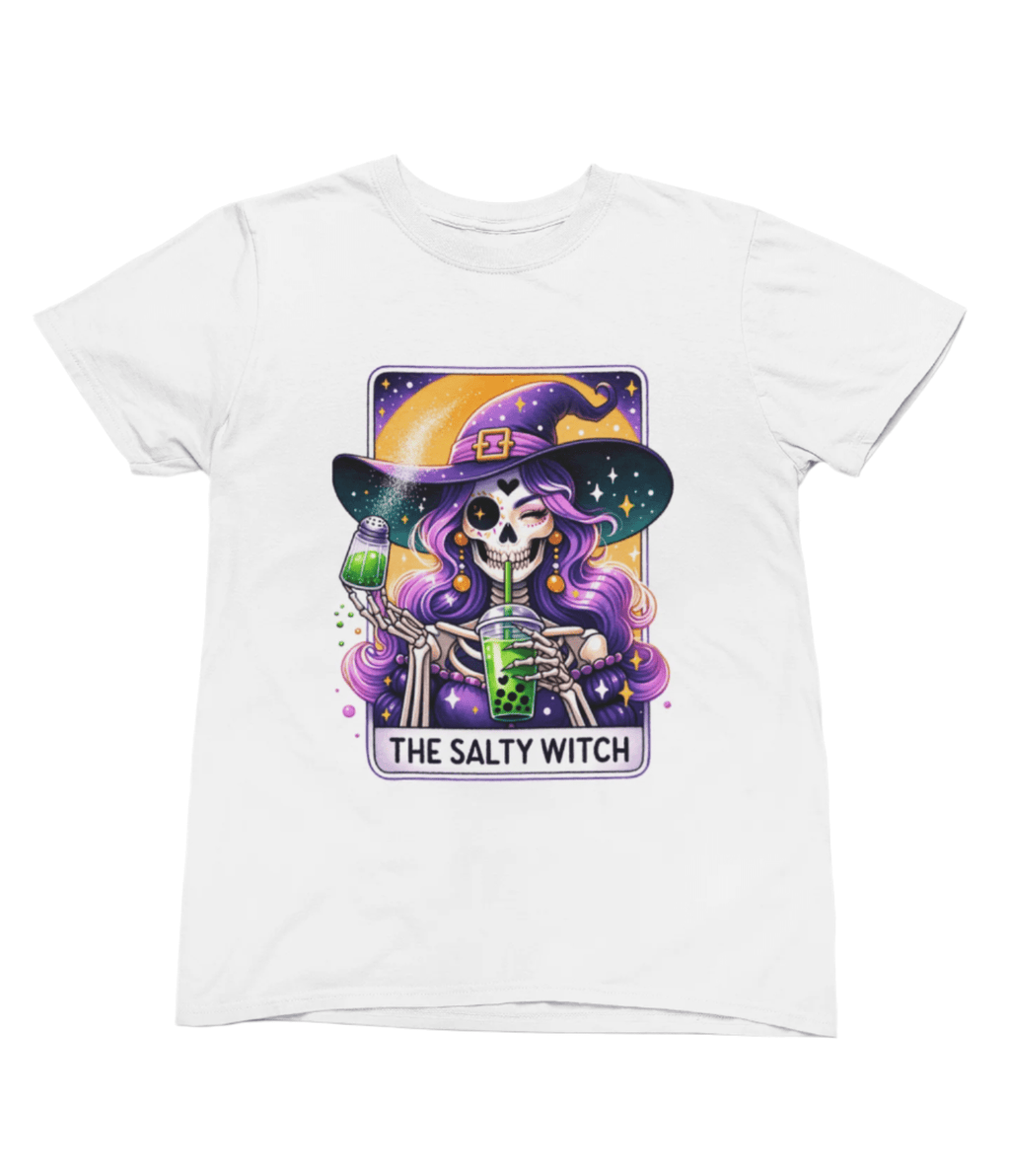 The Salty Witch Tarot Shirt & Sweatshirt | Funny Bubble Tea Skeleton Tee T-Shirt / small / White gift_idea unique_gift personalised_gift