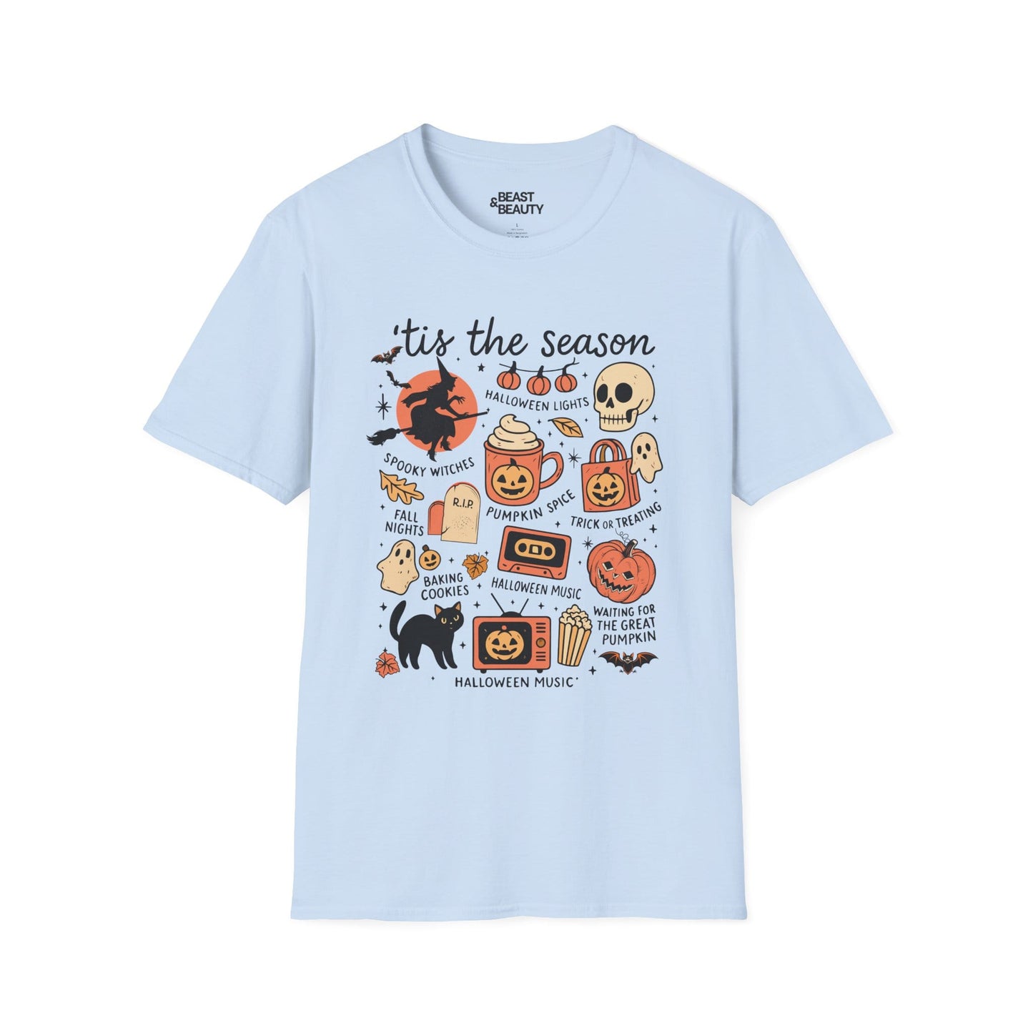 'Tis The Season Cute Halloween Collage T-Shirt Light Blue / S gift_idea unique_gift personalised_gift