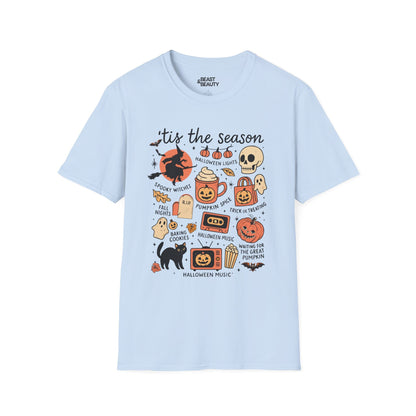 'Tis The Season Cute Halloween Collage T-Shirt Light Blue / S gift_idea unique_gift personalised_gift