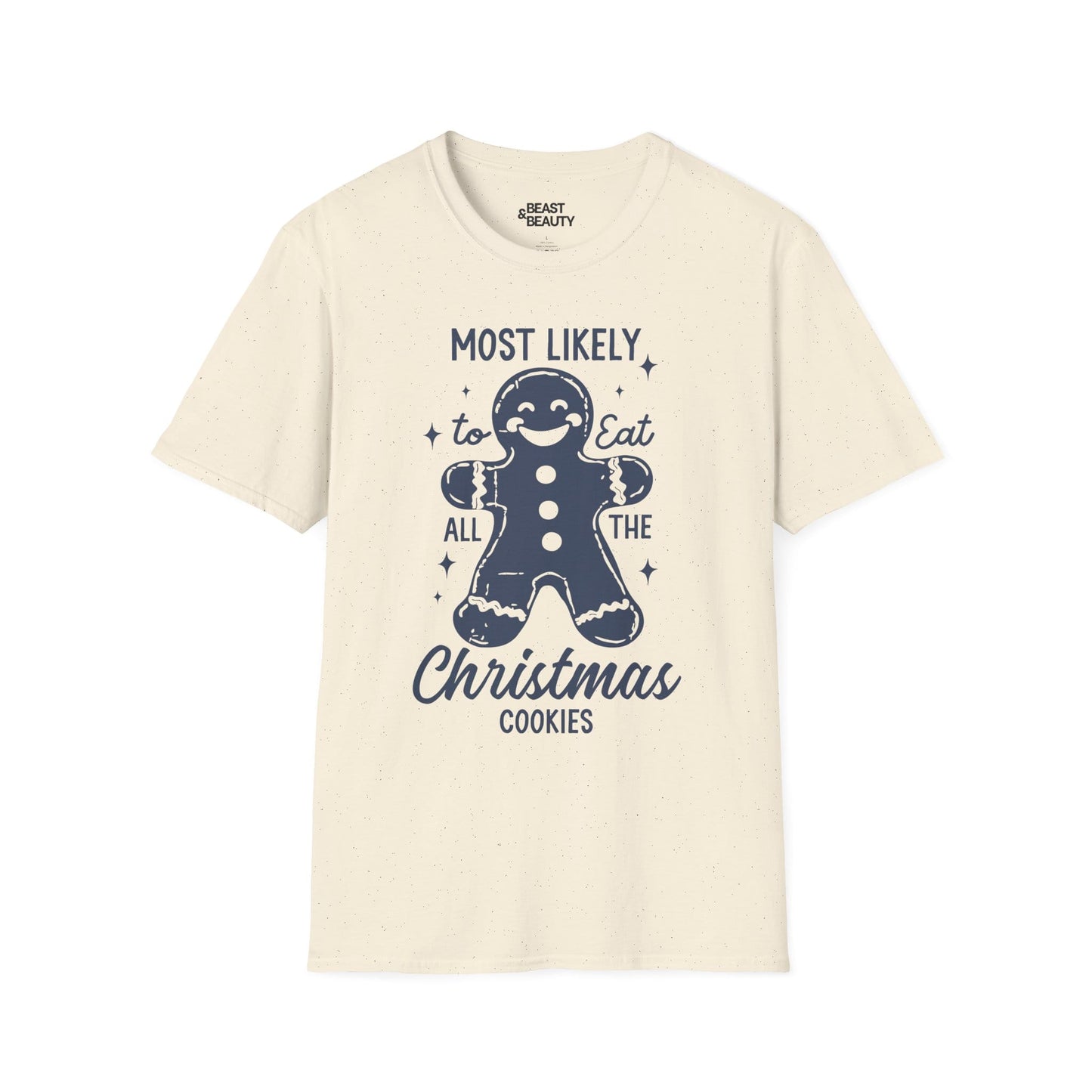 title most likely to eat all the christmas cookies t-shirt natural t-shirt uk Christmas gift idea