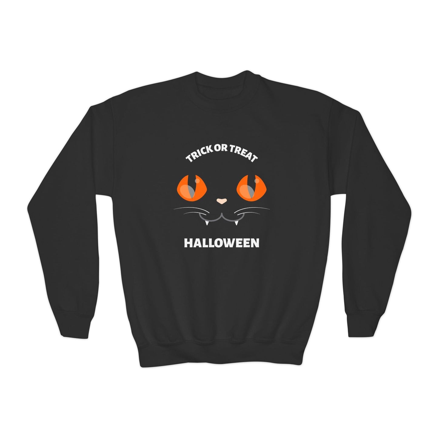Trick Or Treat Black Cat Kids Halloween Sweatshirt Black / XS gift_idea unique_gift personalised_gift