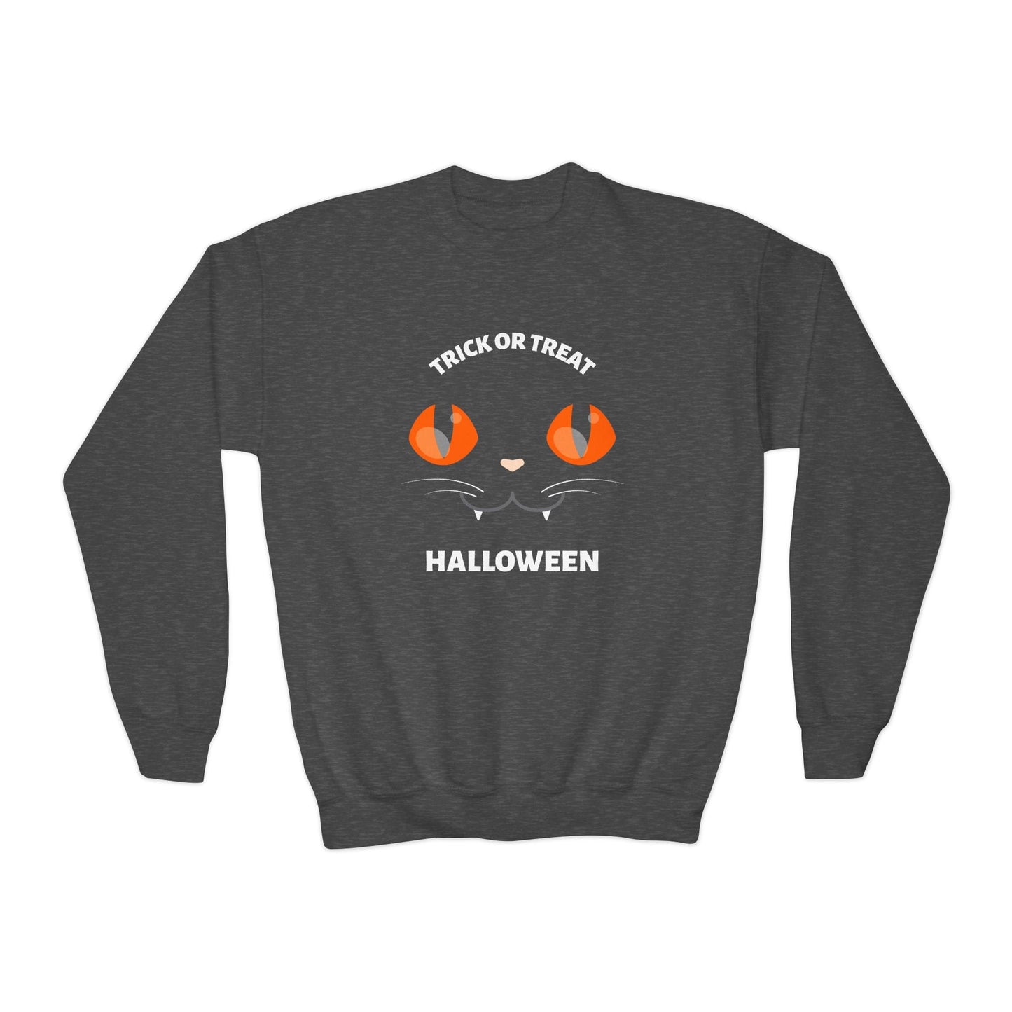 Trick Or Treat Black Cat Kids Halloween Sweatshirt Dark Heather / XS gift_idea unique_gift personalised_gift