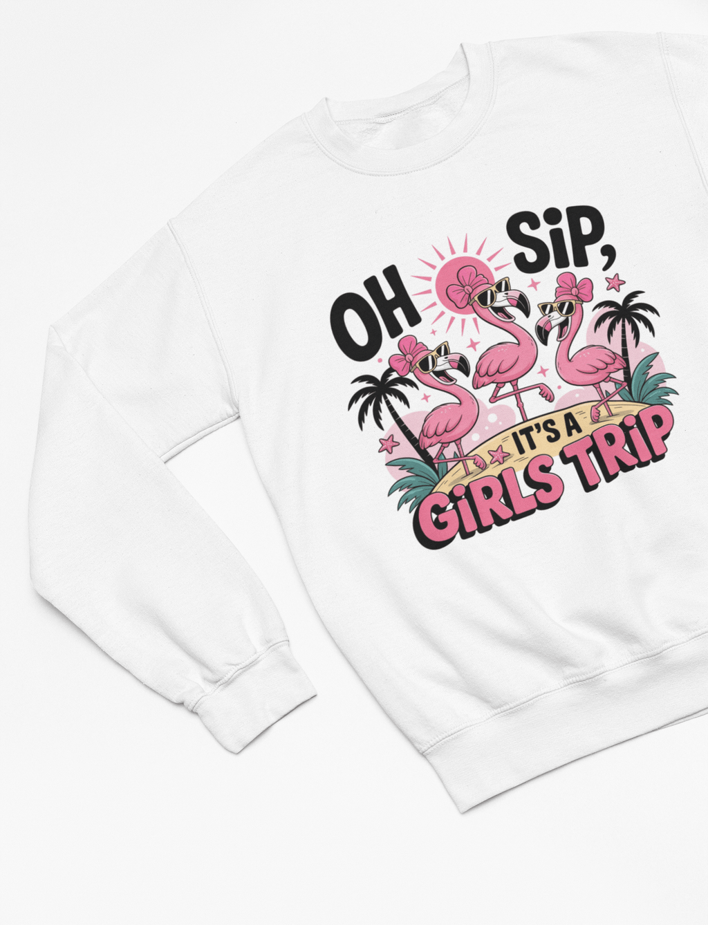 My Store Vacay Sweatshirt Sweatshirt / small / White Girls Trip Flamingo Shirt – Oh Sip Summer Party Tee