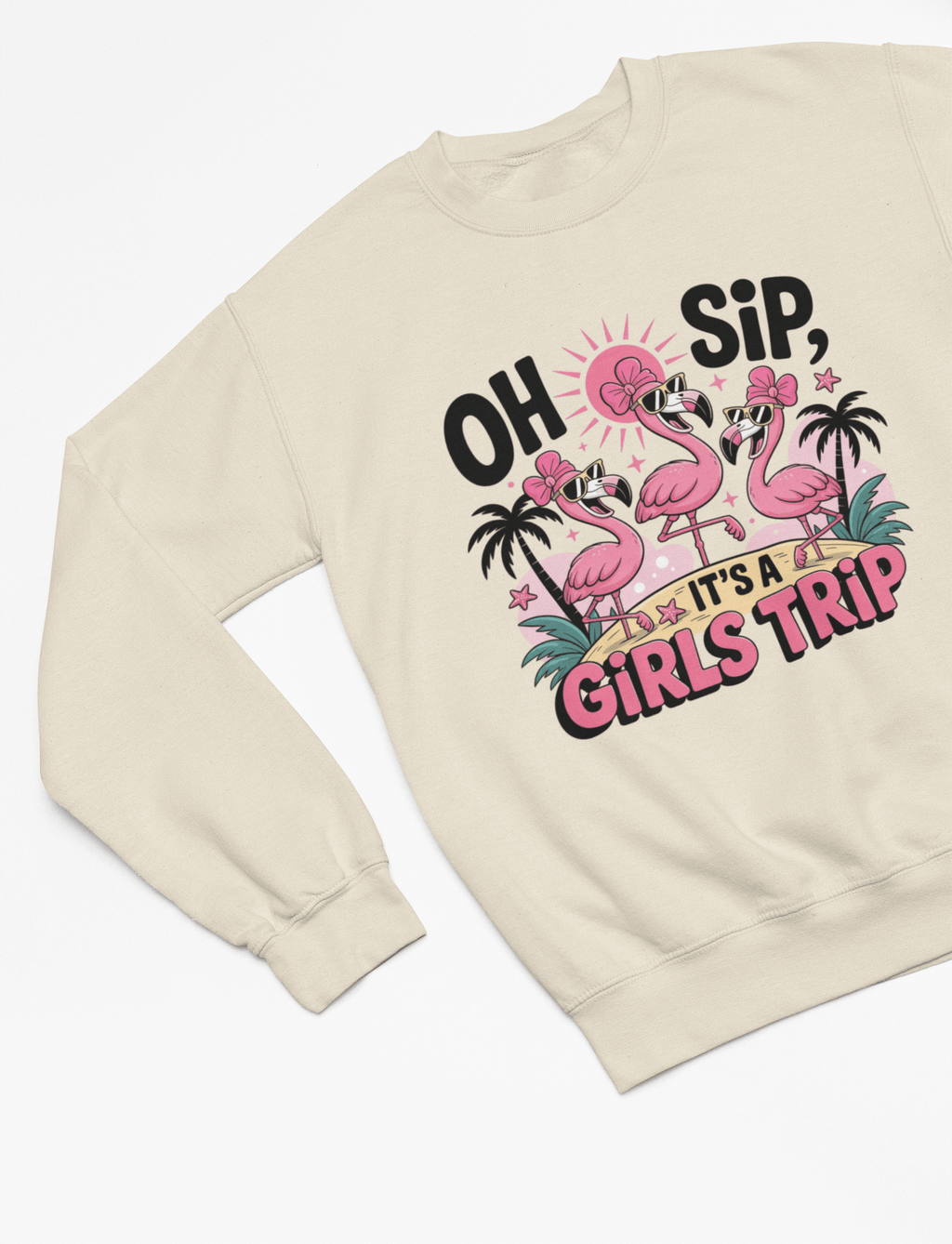 My Store Vacay Sweatshirt Sweatshirt / small / Beige Girls Trip Flamingo Shirt – Oh Sip Summer Party Tee