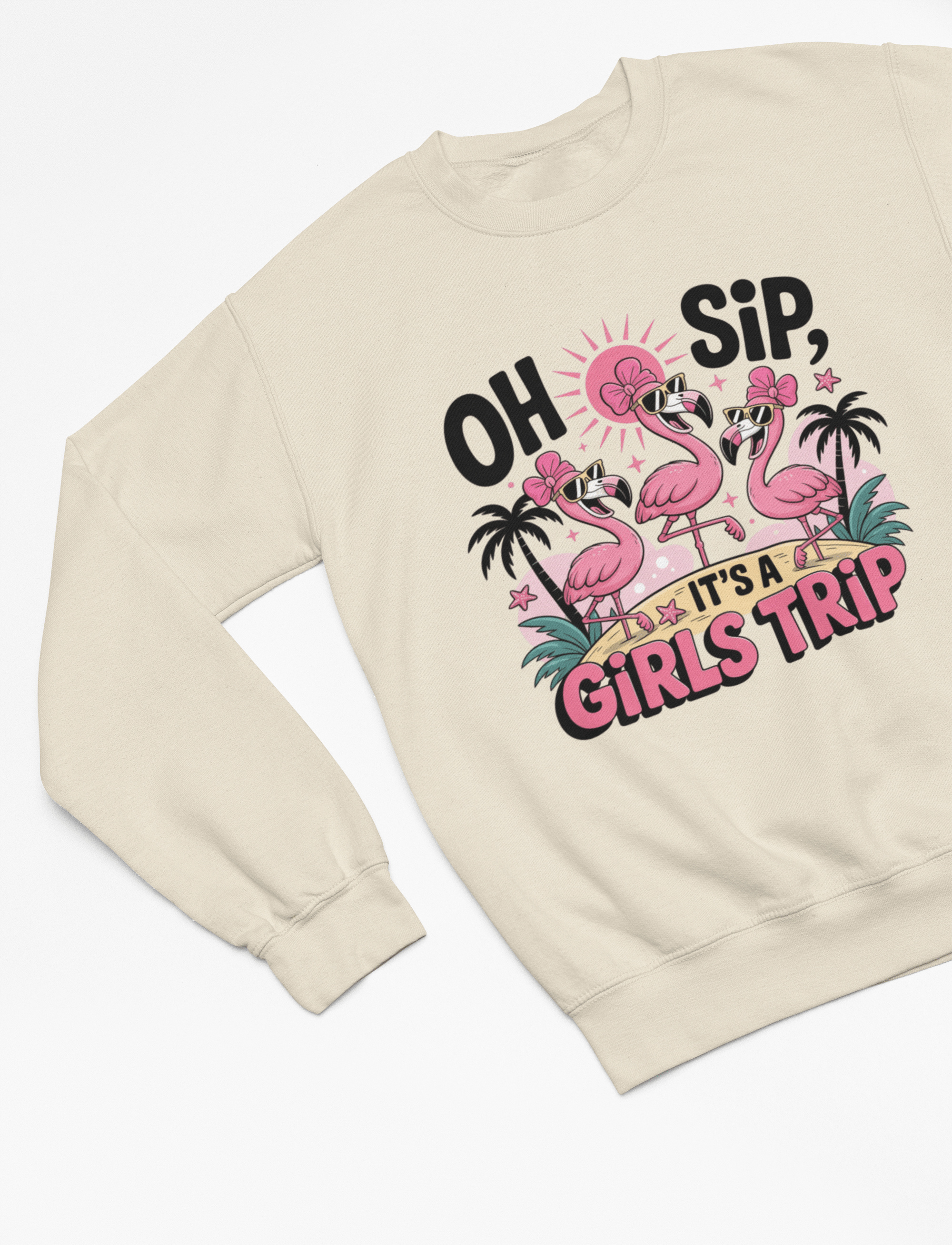 My Store Vacay Sweatshirt Sweatshirt / small / Beige Girls Trip Flamingo Shirt – Oh Sip Summer Party Tee