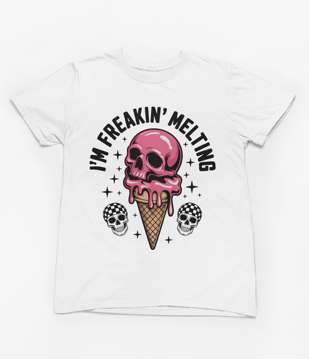 My Store Vacay Sweatshirt small / White I'm Freakin’ Melting T-Shirt – Retro Skull Ice Cream Summer Tee