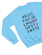 Valentine Alphabet Shirt Cute Valentine’s Day Gift Sweatshirt / Small / Blue gift_idea unique_gift personalised_gift