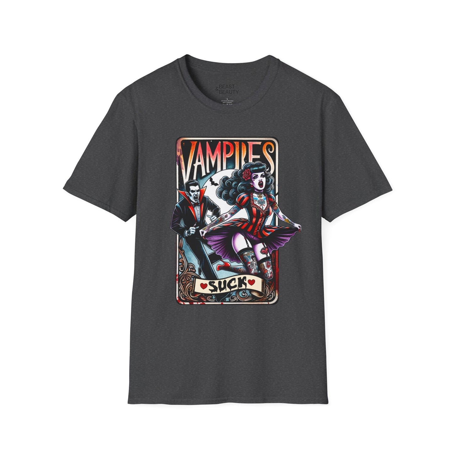 Vampires Suck Gothic Tarot T-Shirt Dark Heather / S gift_idea unique_gift personalised_gift
