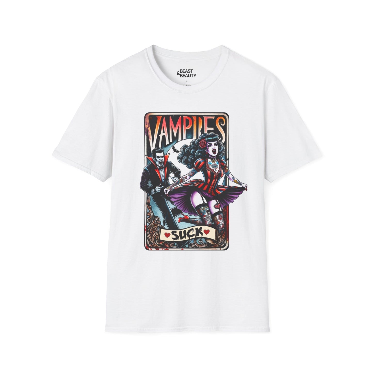 Vampires Suck Gothic Tarot T-Shirt White / S gift_idea unique_gift personalised_gift