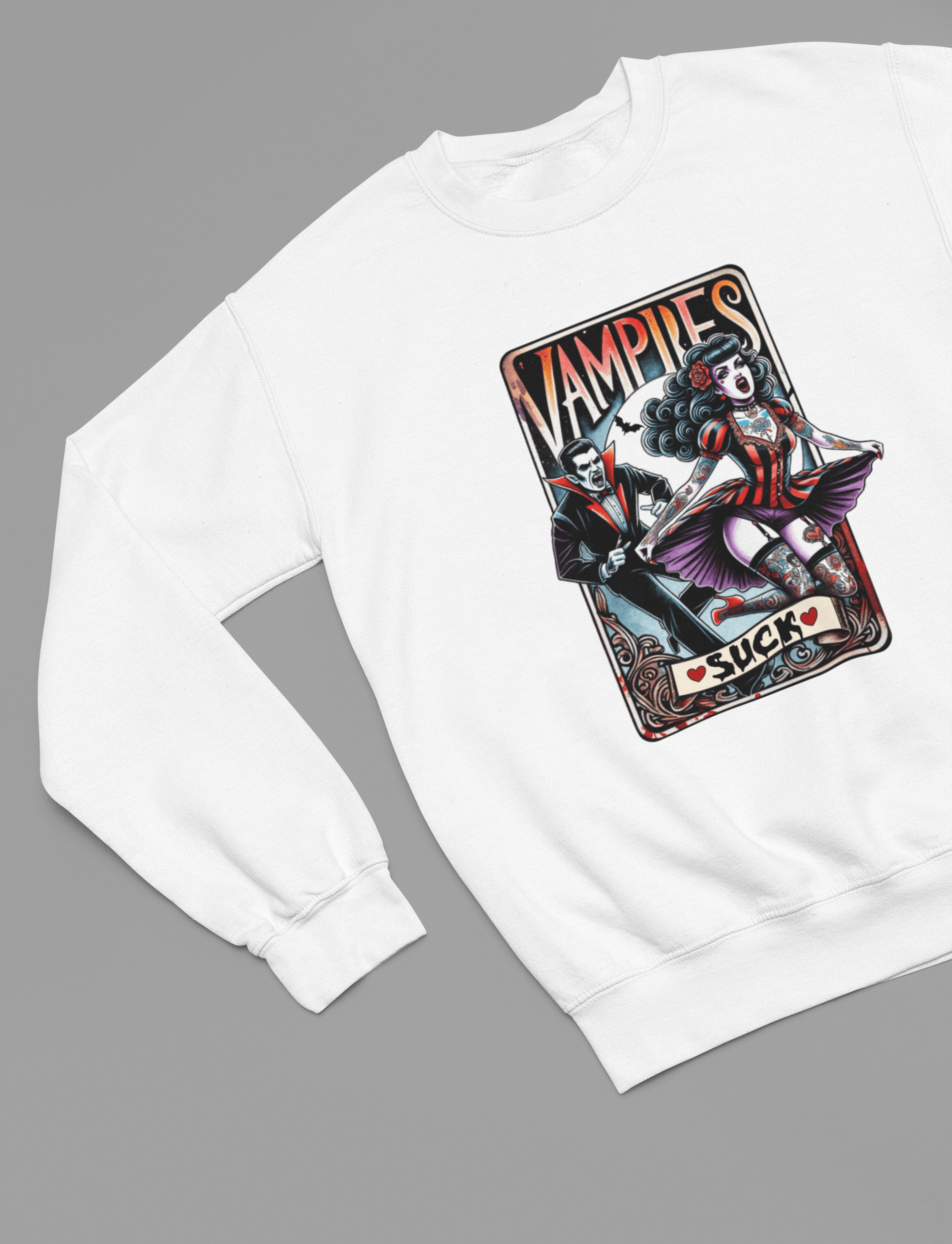 Vampires Suck Shirt | Funny Retro Gothic Halloween T-Shirt or Sweatshirt Sweatshirt / Small / White gift_idea unique_gift personalised_gift