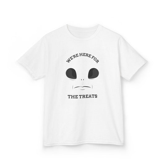 We’re Here For The Treats Halloween Kids T-Shirt White / XS gift_idea unique_gift personalised_gift