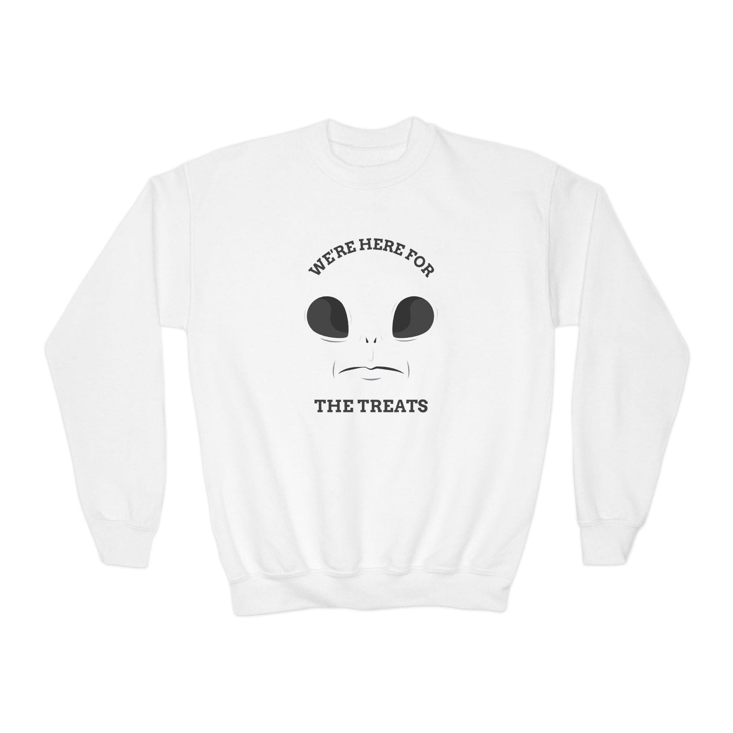 We’re Here For The Treats Kids Halloween Sweatshirt White / XS gift_idea unique_gift personalised_gift