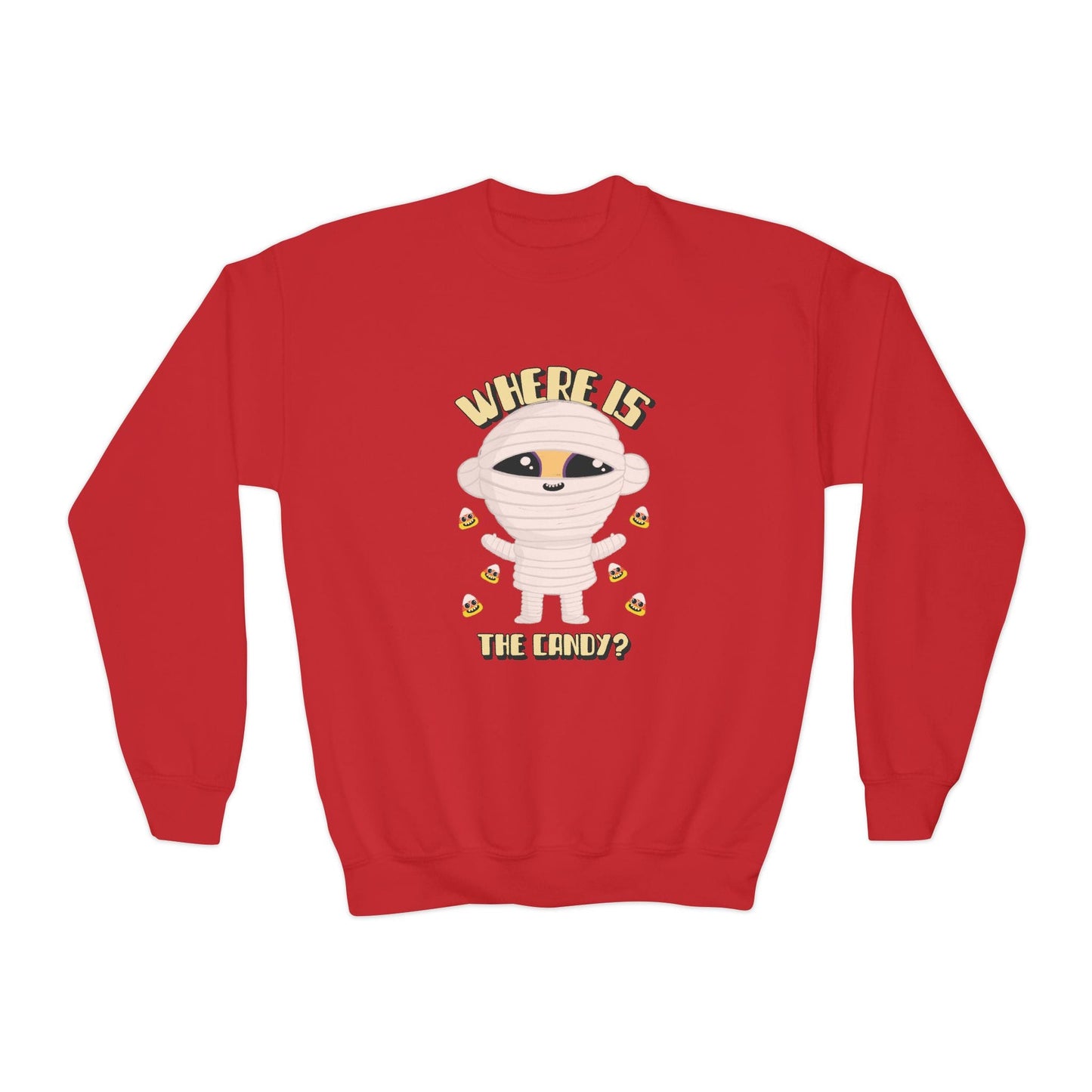 Where Is The Candy Mummy Kids Halloween Sweatshirt Red / XS gift_idea unique_gift personalised_gift