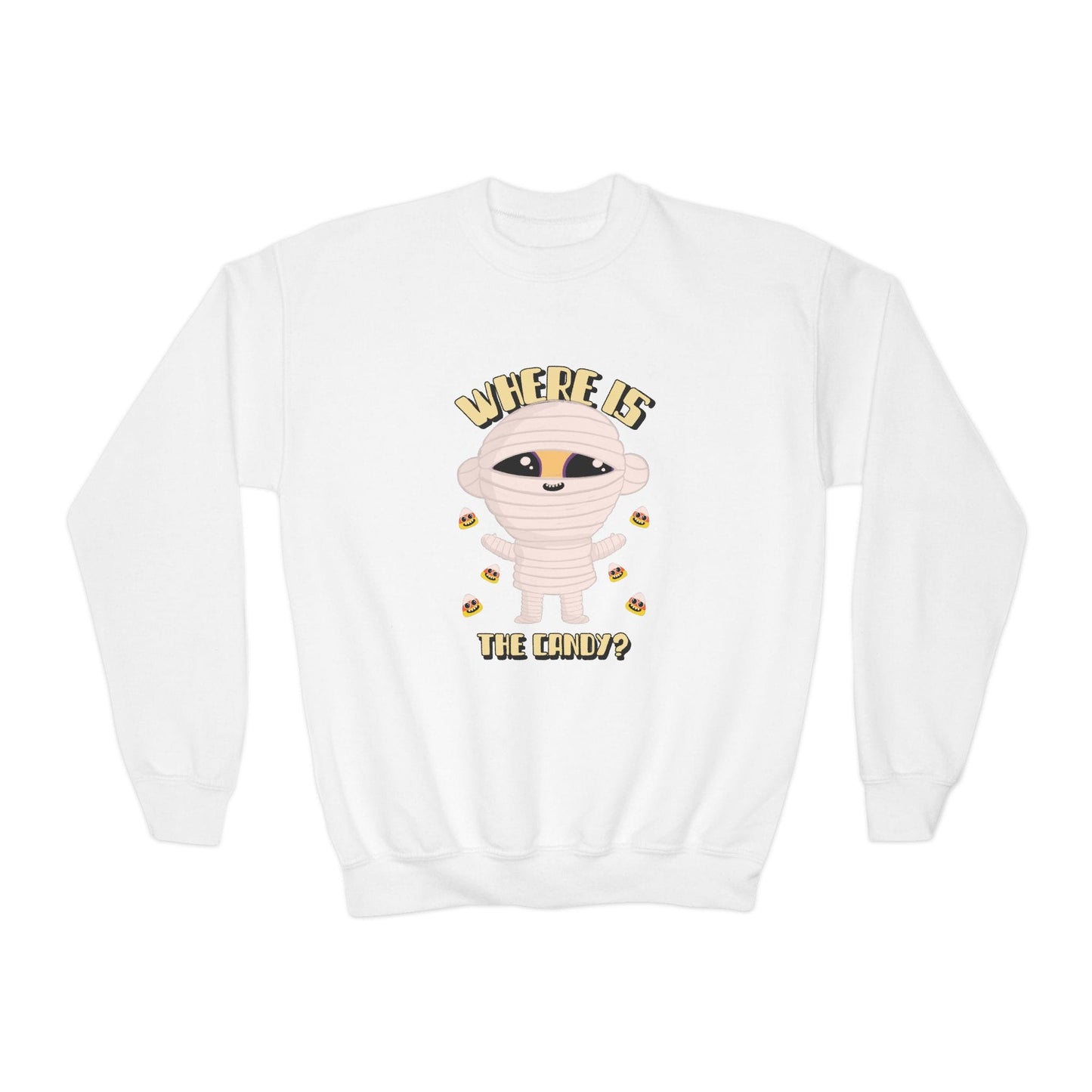 Where Is The Candy Mummy Kids Halloween Sweatshirt White / XS gift_idea unique_gift personalised_gift