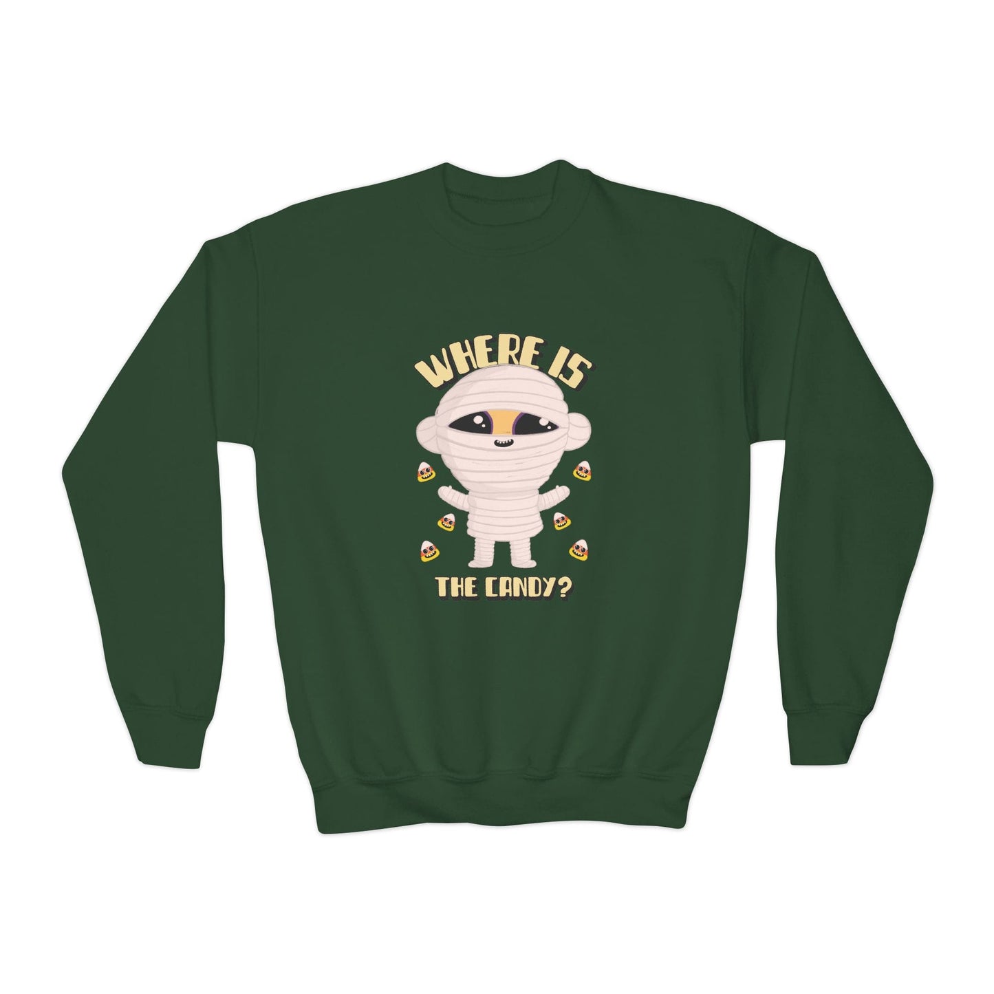 Where Is The Candy Mummy Kids Halloween Sweatshirt Forest Green / XS gift_idea unique_gift personalised_gift