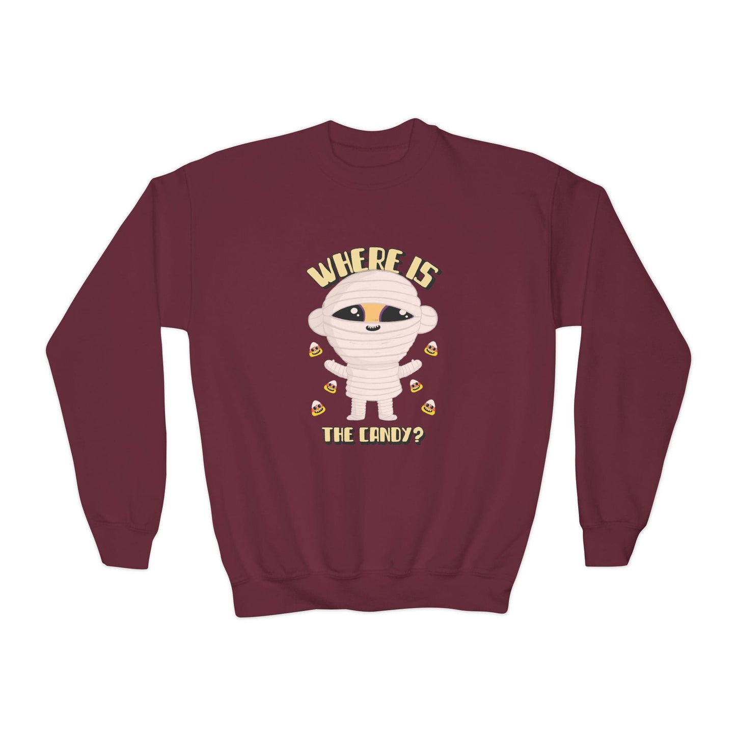 Where Is The Candy Mummy Kids Halloween Sweatshirt Maroon / XS gift_idea unique_gift personalised_gift