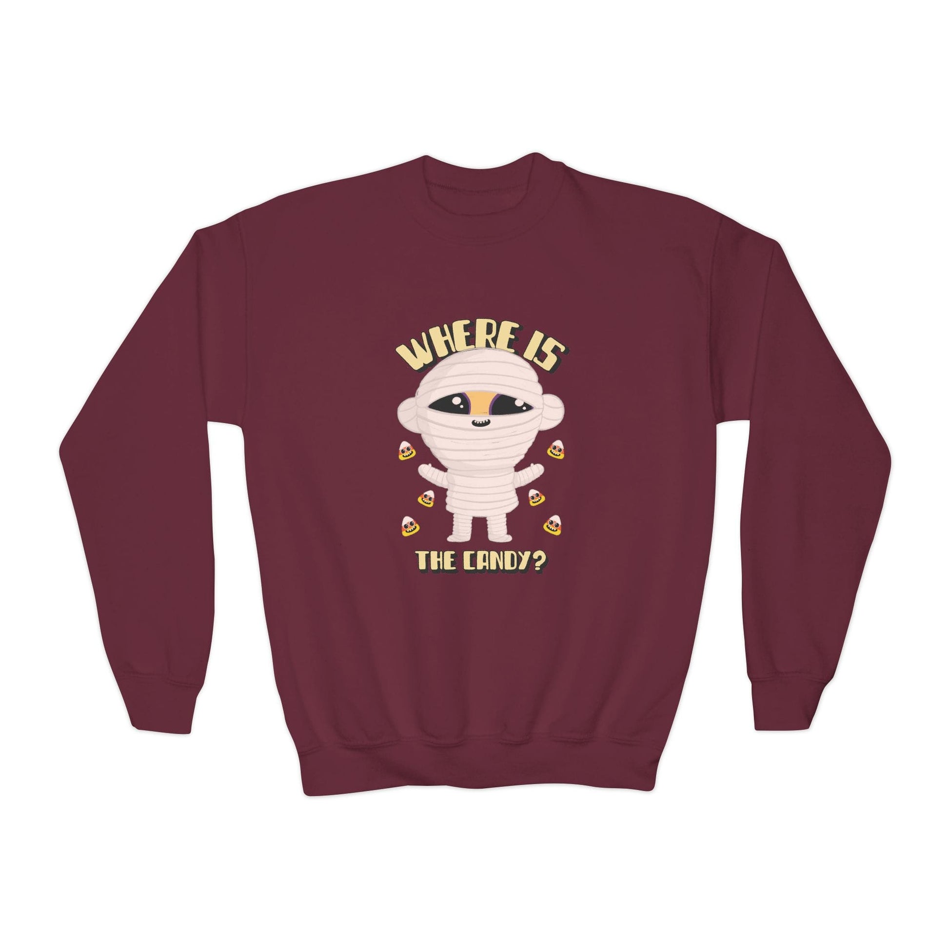 Where Is The Candy Mummy Kids Halloween Sweatshirt Maroon / XS gift_idea unique_gift personalised_gift