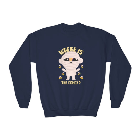 Where Is The Candy Mummy Kids Halloween Sweatshirt Navy / XS gift_idea unique_gift personalised_gift