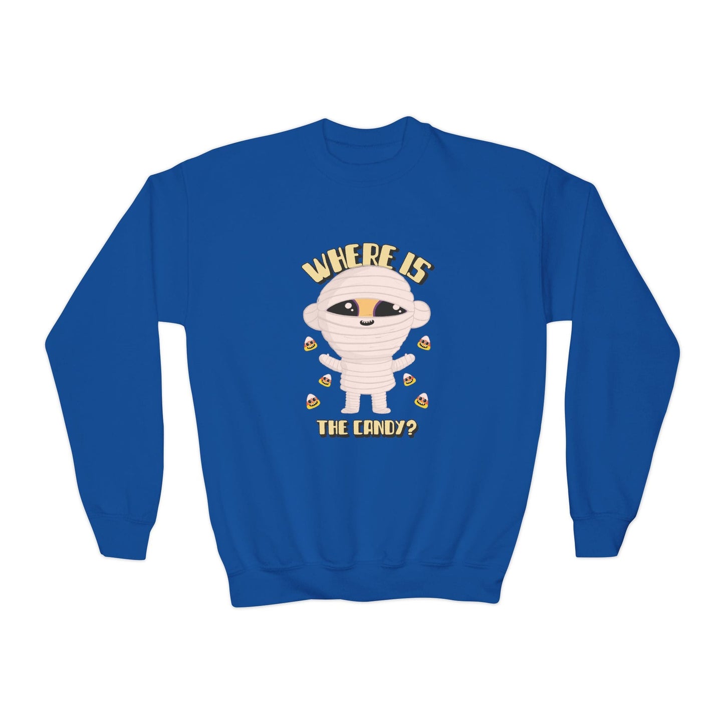 Where Is The Candy Mummy Kids Halloween Sweatshirt Royal / XS gift_idea unique_gift personalised_gift