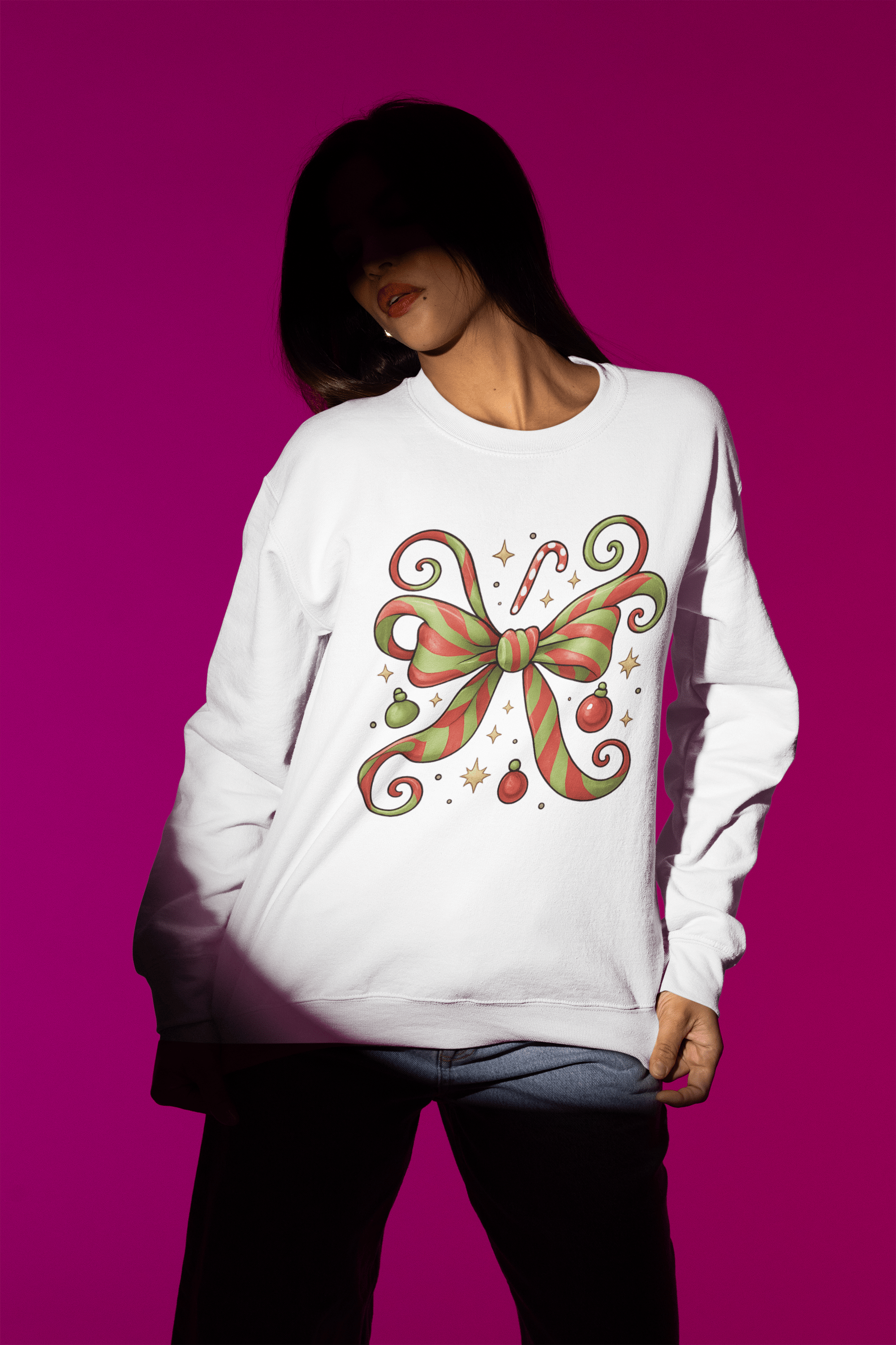 Beast and Beauty Whoville Christmas Coquette Bow Sweatshirt – Kids & Adults | Cosy Festive Jumper