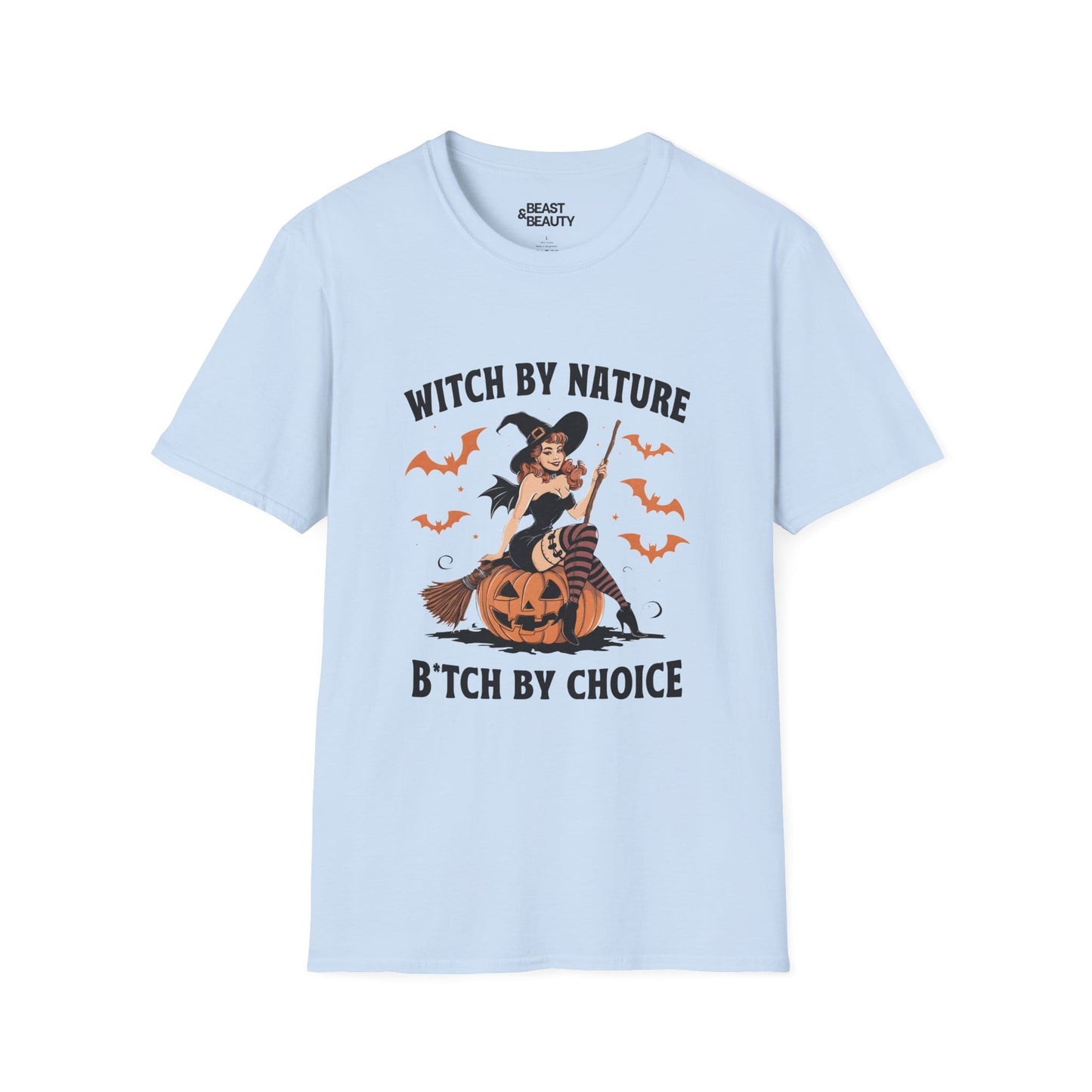 Witch By Nature B*tch By Choice Funny Halloween T-Shirt Light Blue / S gift_idea unique_gift personalised_gift