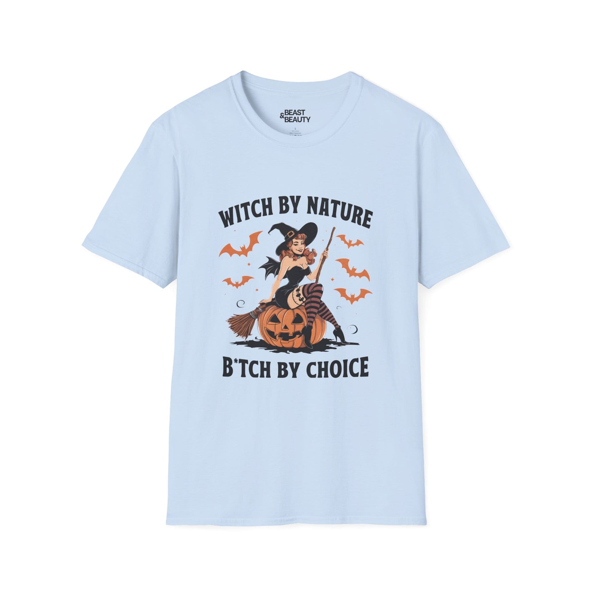 Witch By Nature B*tch By Choice Funny Halloween T-Shirt Light Blue / S gift_idea unique_gift personalised_gift