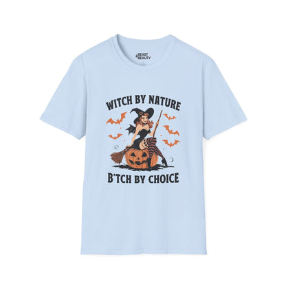 Witch By Nature B*tch By Choice Funny Halloween T-Shirt Light Blue / S gift_idea unique_gift personalised_gift