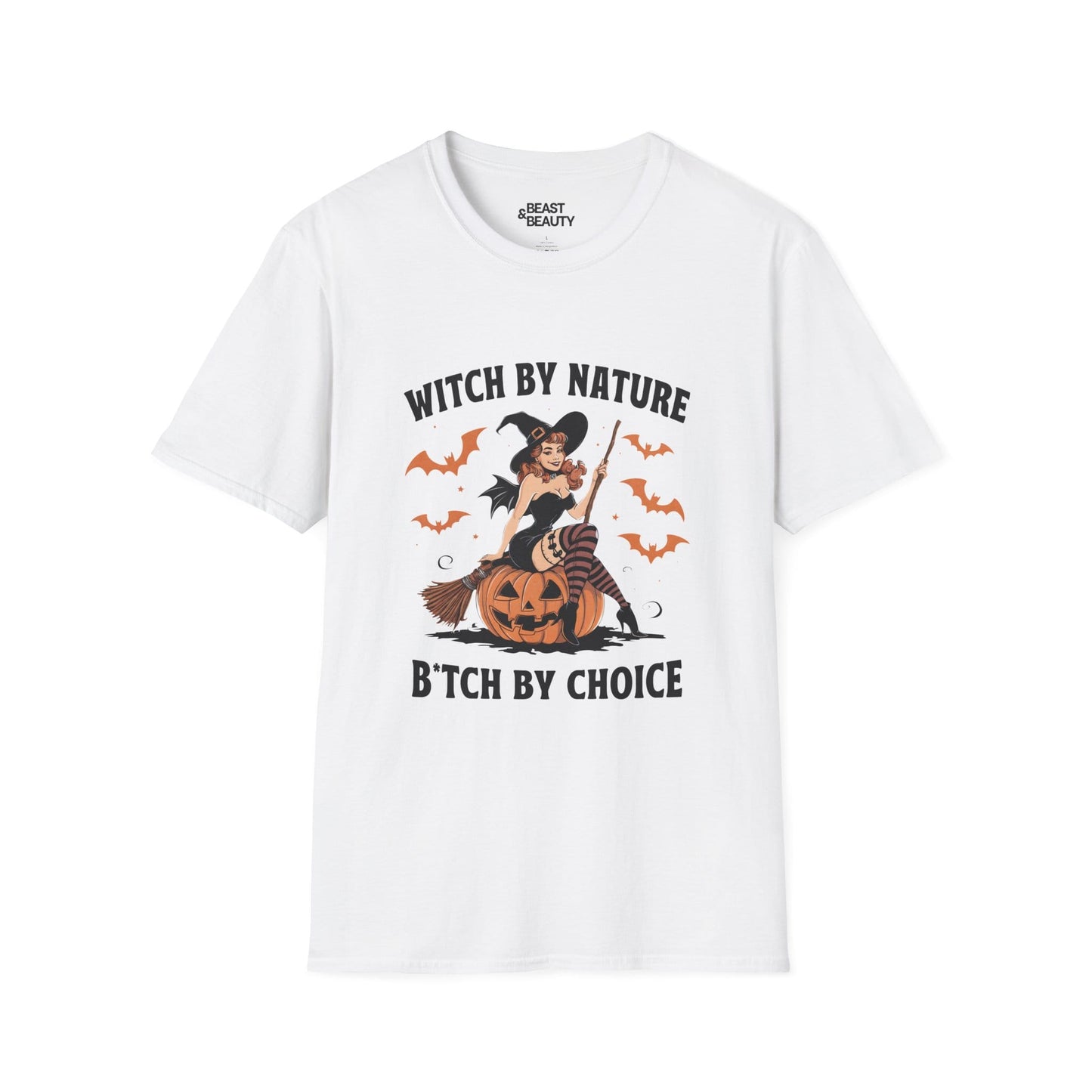 Witch By Nature B*tch By Choice Funny Halloween T-Shirt White / S gift_idea unique_gift personalised_gift