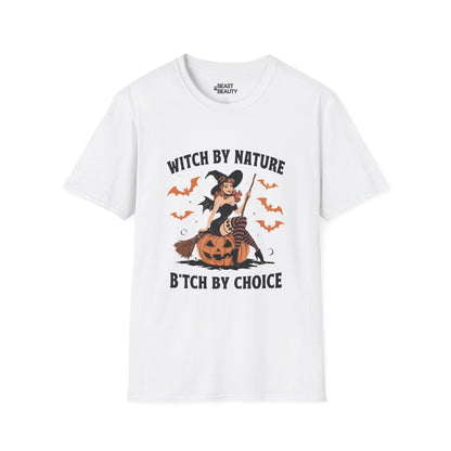 Witch By Nature B*tch By Choice Funny Halloween T-Shirt White / S gift_idea unique_gift personalised_gift
