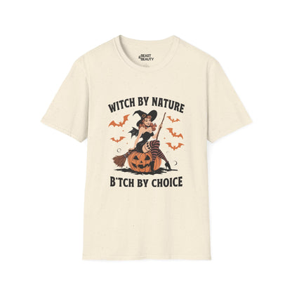 Witch By Nature B*tch By Choice Funny Halloween T-Shirt Natural / M gift_idea unique_gift personalised_gift