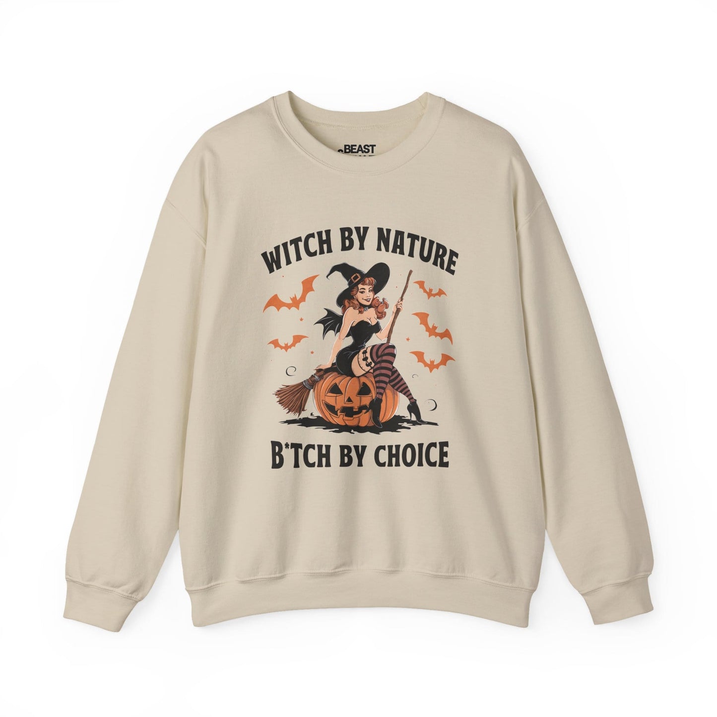 Witch By Nature Funny Halloween Sweatshirt Sand / S gift_idea unique_gift personalised_gift