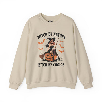 Witch By Nature Funny Halloween Sweatshirt Sand / S gift_idea unique_gift personalised_gift