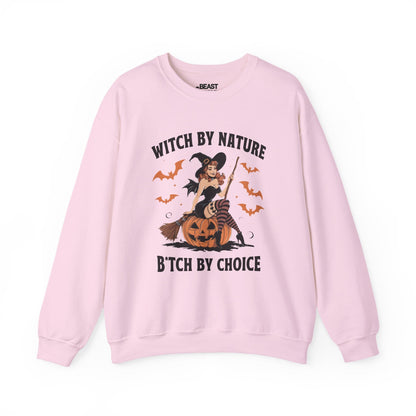 Witch By Nature Funny Halloween Sweatshirt Light Pink / S gift_idea unique_gift personalised_gift
