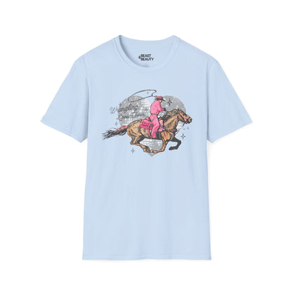 wrangling love cheer cowgirl t-shirt light blue t-shirt uk cowgirl gift idea