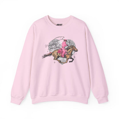 wrangling love cowboy sweatshirt light pink sweatshirt uk cowgirl gift idea