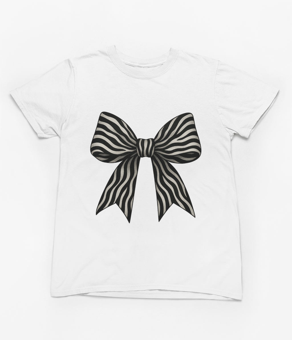 Zebra Coquette Bow Sweatshirt – Monochrome Animal Print Jumper T-Shirt / 3XL (Adult) / White gift_idea unique_gift personalised_gift