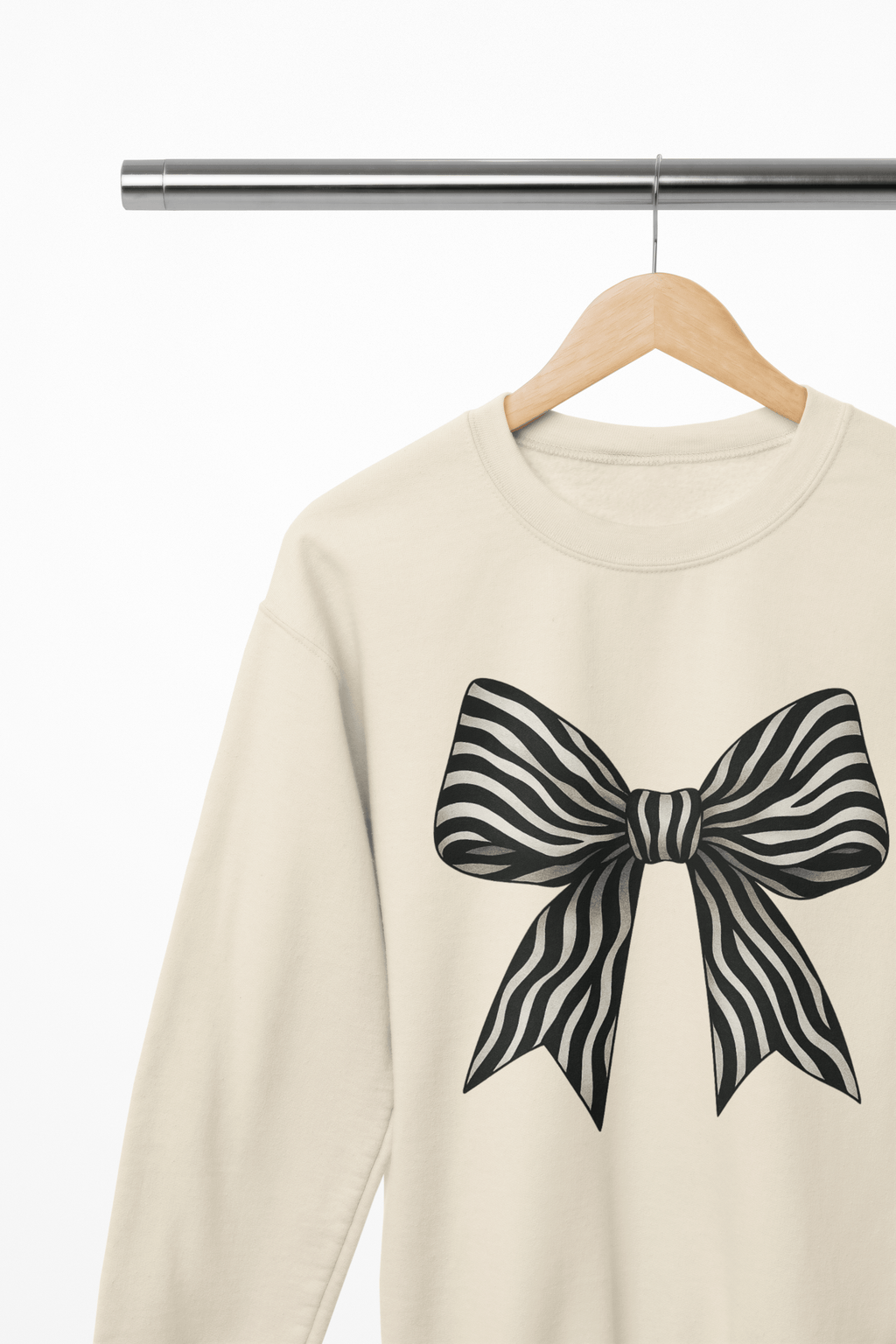 Zebra Coquette Bow Sweatshirt – Monochrome Animal Print Jumper Sweatshirt / 3XL (Adult) / Beige gift_idea unique_gift personalised_gift