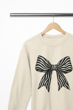 Zebra Coquette Bow Sweatshirt – Monochrome Animal Print Jumper Sweatshirt / 3XL (Adult) / Beige gift_idea unique_gift personalised_gift