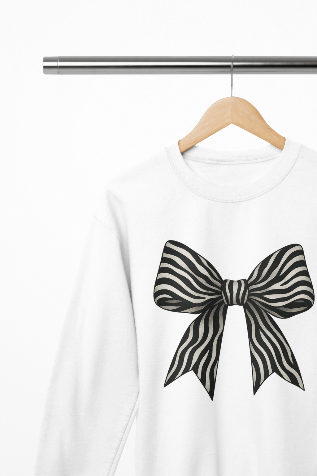 Zebra Coquette Bow Sweatshirt – Monochrome Animal Print Jumper Sweatshirt / 3XL (Adult) / White gift_idea unique_gift personalised_gift
