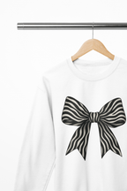 Zebra Coquette Bow Sweatshirt – Monochrome Animal Print Jumper Sweatshirt / 3XL (Adult) / White gift_idea unique_gift personalised_gift